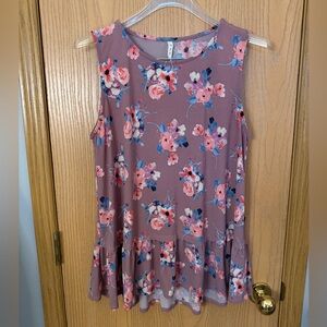 MTS Gently Used Pink Floral Print Dropwaist Sleeveless Spring Blouse Top Women L